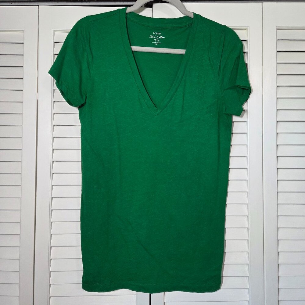 🆕 J. Crew Factory Slub Cotton V-Neck Tee - Kelly Green - Size Medium NWOT